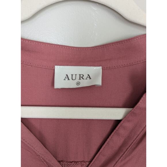 Aura Dress Womens Medium Dusty Rose Pink High Low‎ Tiered Button Down Pockets - Picture 3 of 8
